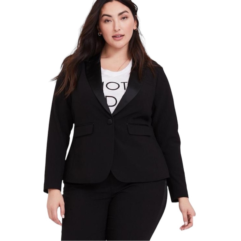 Torrid Women’s Black Satin Collar Tuxedo Blazer Jacket Sz‎ 0 (Large/12) NEW/NWT